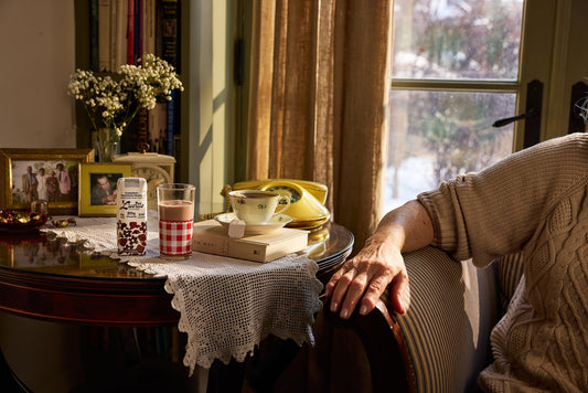 Side table with tea and Lucille shakes